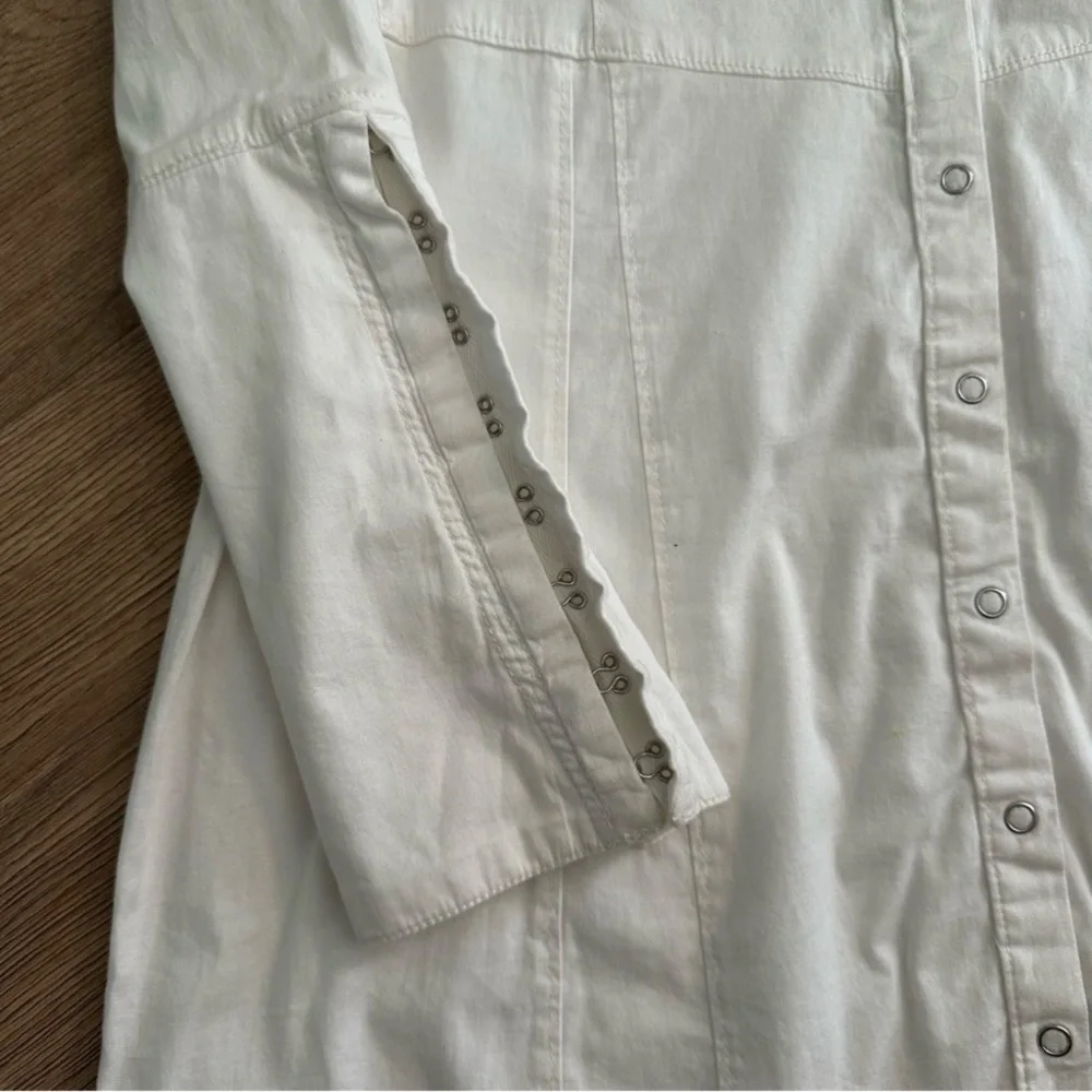 NWT FREE PEOPLE Thea Mini Dress White Button-down Long‎ Sleeve Size Large